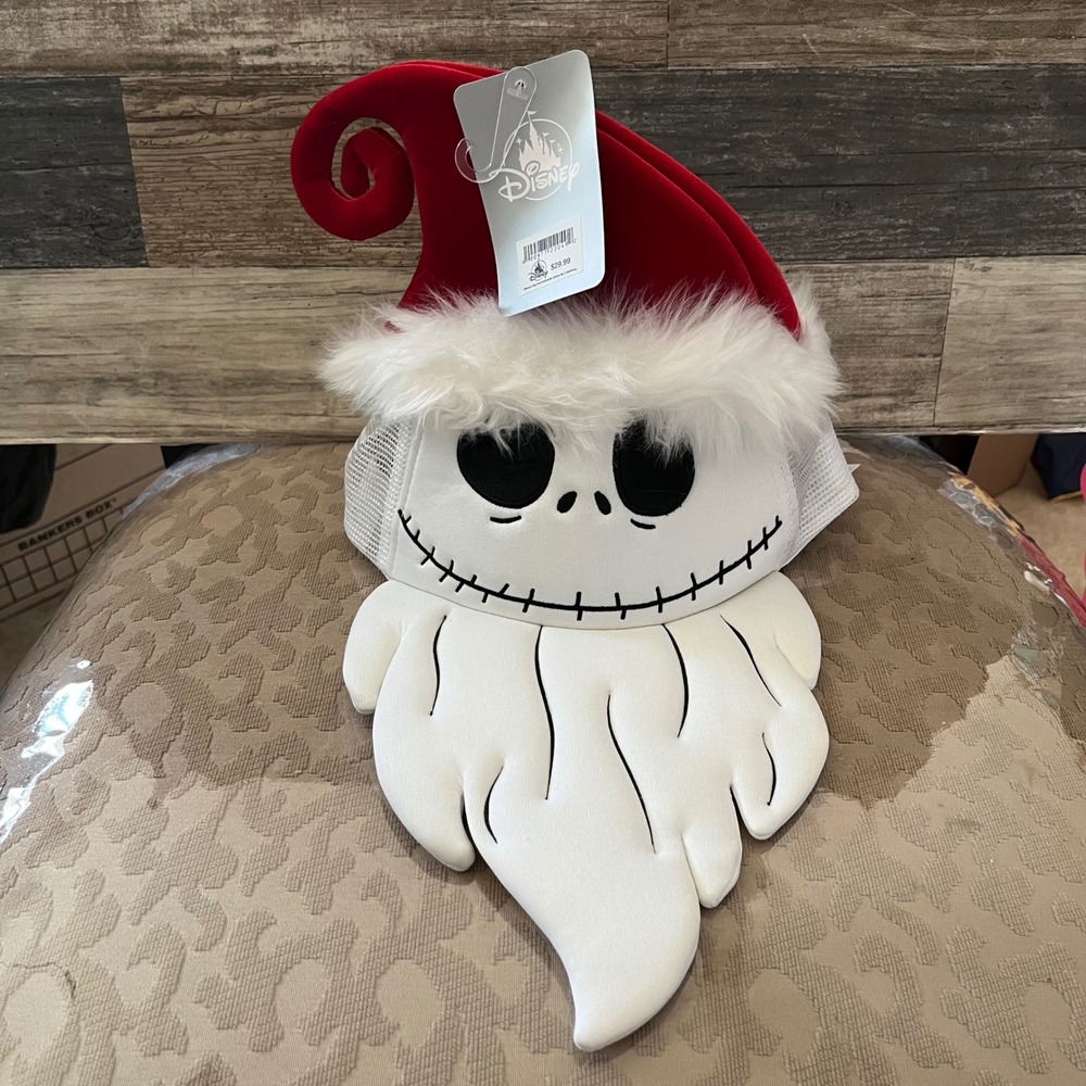 Disney Parks Jack Skellington Sandy Claws Trucker Hat Santa Beard NWT New